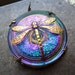 Blue Purple Green Art Nouveau Dragonfly Glass Brass Pendant