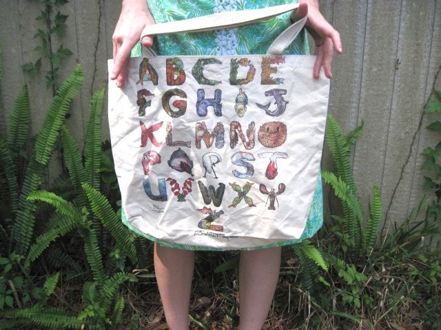 Vintage // Fishabet Fish Alphabet Tote Bag // Aquatic and Fun
