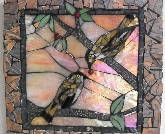 Birds with Berry Mosaic Art