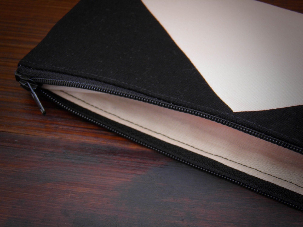 zipper pouch 4"X8"  geometry  pencil case black peach