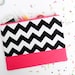 Neon Chevron XLARGE zipper pouch 10 x 8 inch geometry black and white and hot pink