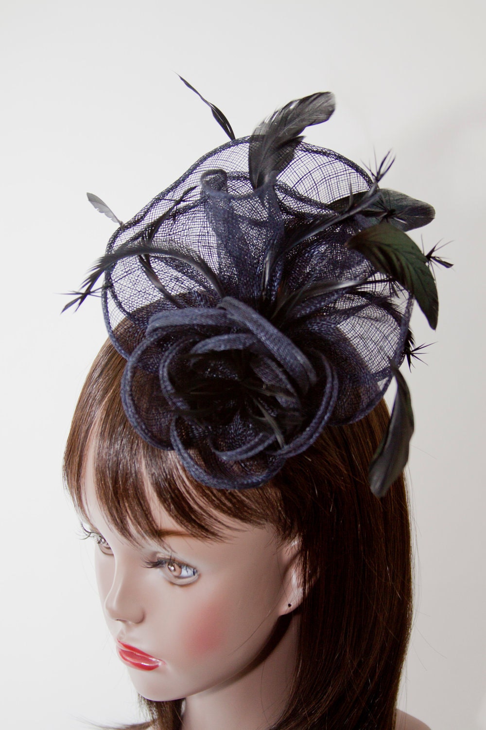 Navy blue/black Flower Sinamay Fascinator on a comb wedding, Parties, Races, Proms