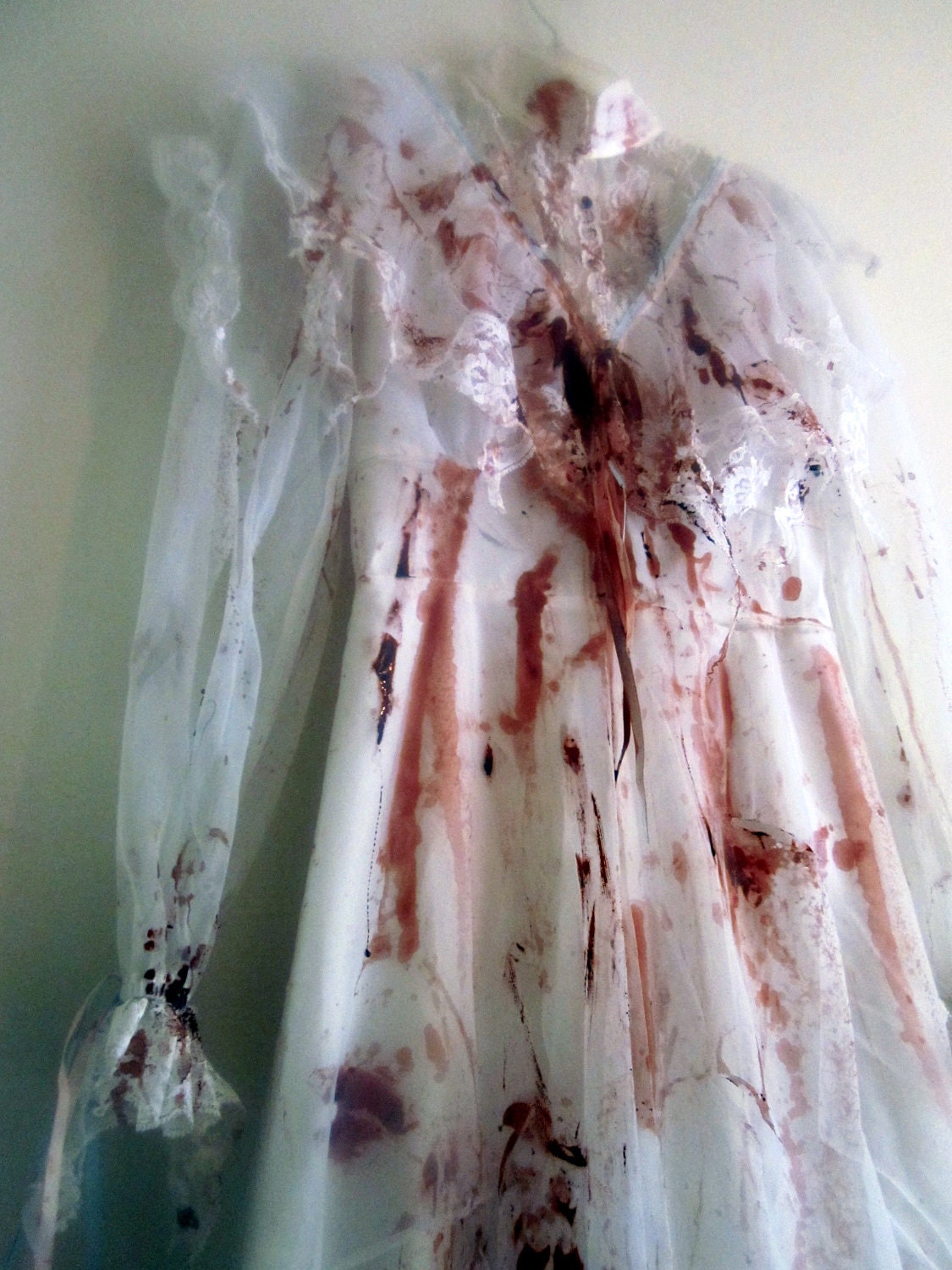 Bloody Mary Bloody Mess Victorian Style Long White Gown. Bloodied and Tattered. Lizzie Borden, Bloody Mary, Dead Bride, Vampire, Zombie Bride Costume