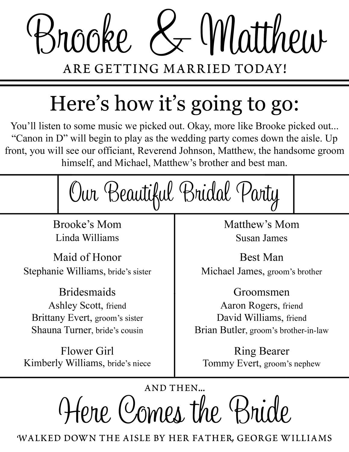 SALE - Custom Printable Double-Sided Wedding Programs