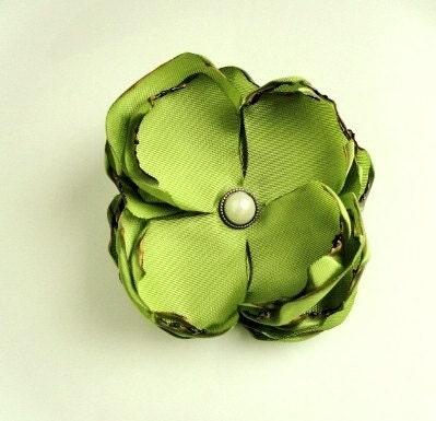 Chartreuse Fabric Flower Hair Clip Handmade, Green Fall Autumn Wedding Bridal Bridesmaids Gift for her, Simple