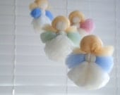 Baby Mobile for Nursery, 'Five Little Dumplings'  Angel Mobile - Handmade & Natural Materials in Pastel Rainbow Colours Waldorf - MerinoAngel