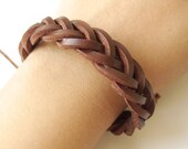 Brown Leather Braided Bracelet with Hemp Cord to Close and Adjustable