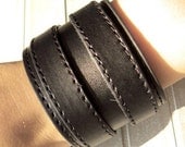 Black PU Leather Bracelet  with two Metal buckles Cuff  Wristband