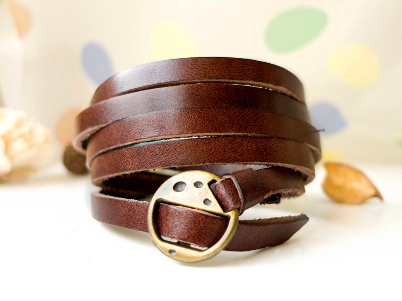 Elegant & Chic Brown Leather Wrap Bracelet With Copper Buckle-Chocolate-Valentine's Day Gift for Her