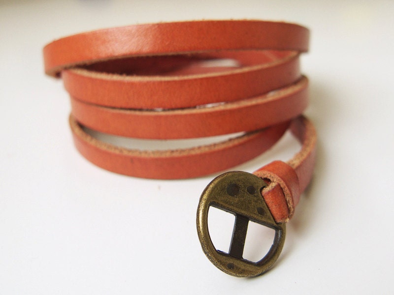 Elegant & Chic Orange Leather Wrap Bracelet With Copper Buckle-Autumn