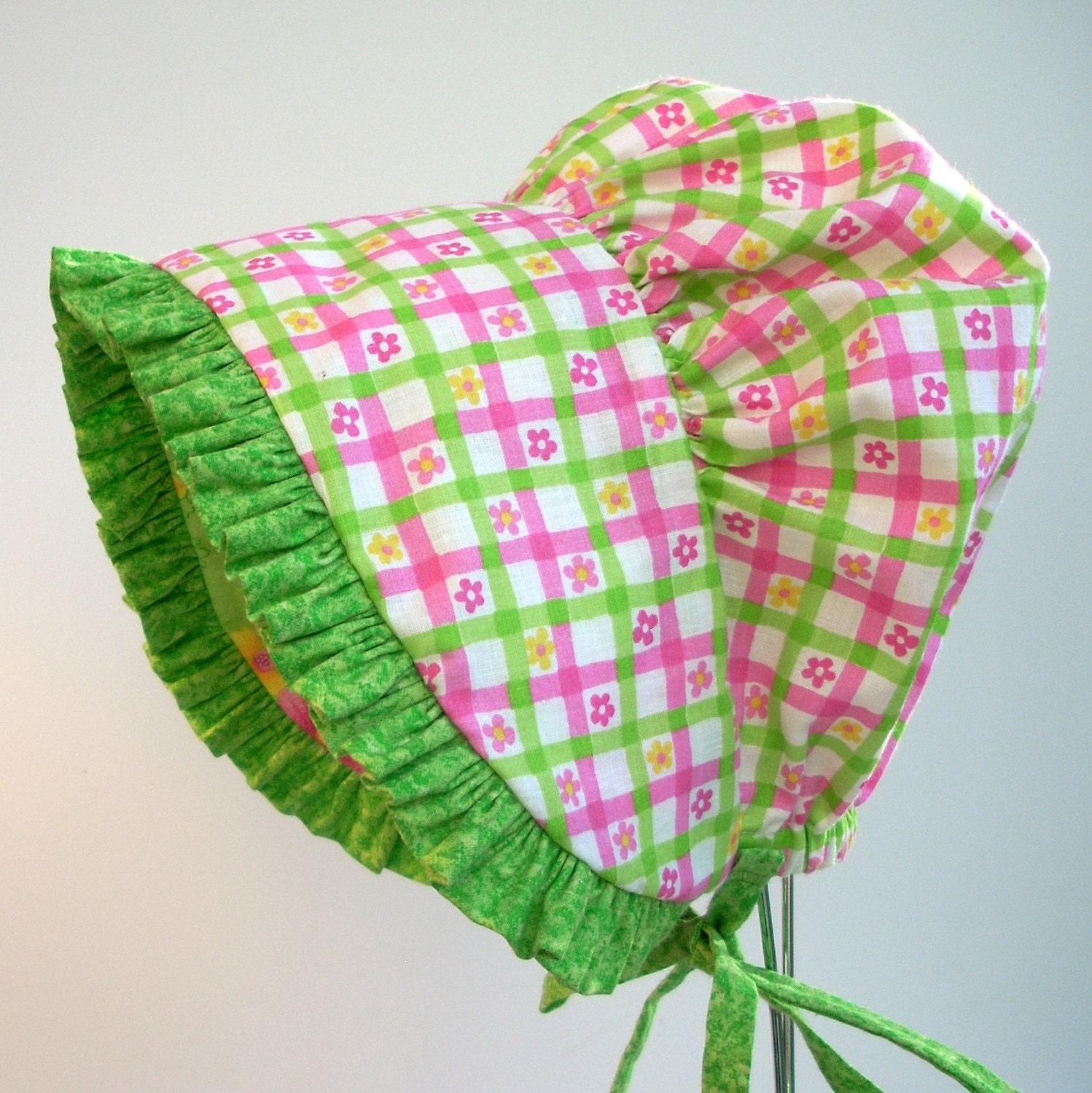 Sun Bonnet Green and Pink Floral Check - HeirloomsbyElisabeth