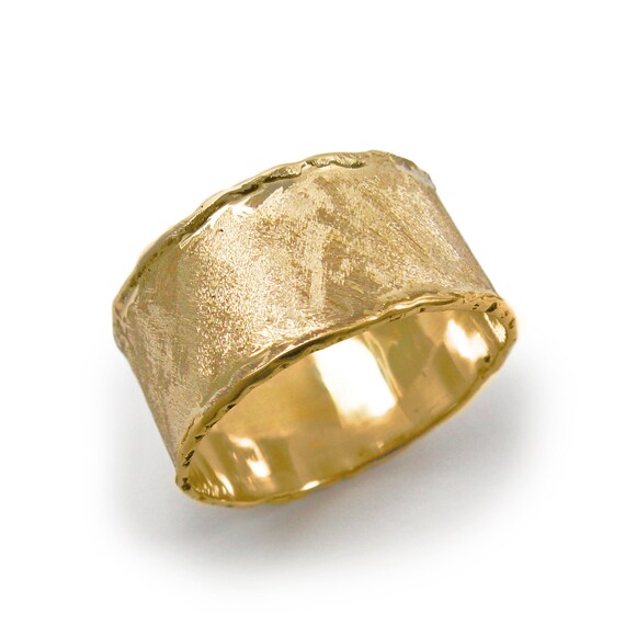 WIDE DIAgonal scratched wedding ring 9k yellow by