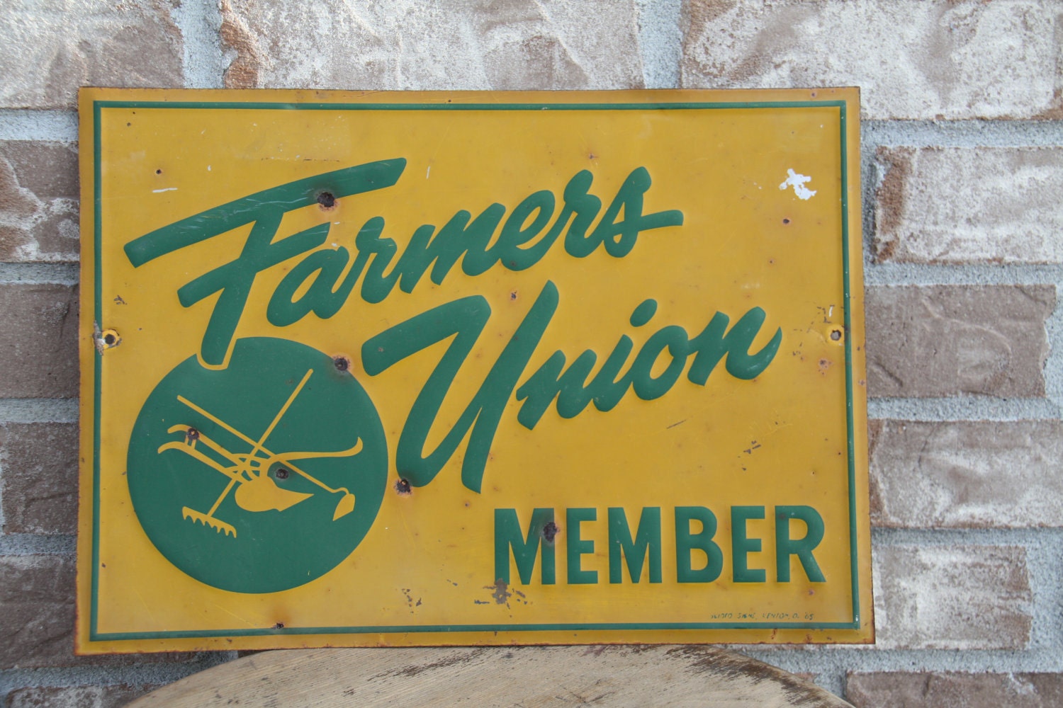 1960s Original Farmers Union Member Metallic Sign