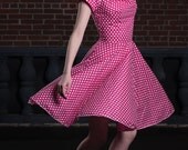 Pink Polka Dot Circle Dress Pinup Rockabilly Burlesque Vintage Reproduction