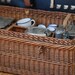 Antique Wicker Picnic Basket, Picnic Basket with Enamel Containers, Custom Fathers Day Gift, Mothers Day Gift, Home Decor, Early 1900's