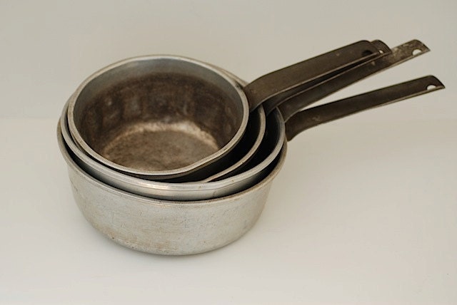 Metal Pots, Vintage Kitchen Decor, Made in The USA,  VINTAGE Cooking Pots, Mothers Day Gift,  Chef Gift,  Lot of Aluminum Pots