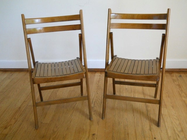 Antique Wooden Folding Chairs, VIntage Midcentury Folding Chairs, Wooden Chairs, Set of Two Town Hall Chairs, Home Decor