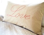 Love Cushion, Love  Pillow Cover, Embroidered Red Love Cushion Pillow