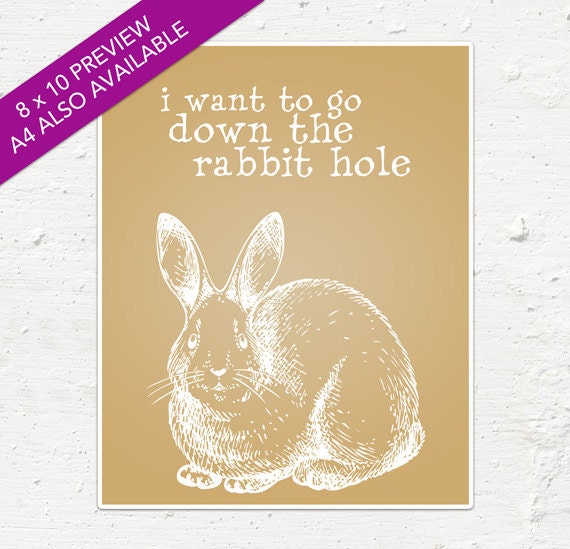 Art Print Alice in Wonderland Down The Rabbit Hole 8x10 or A4