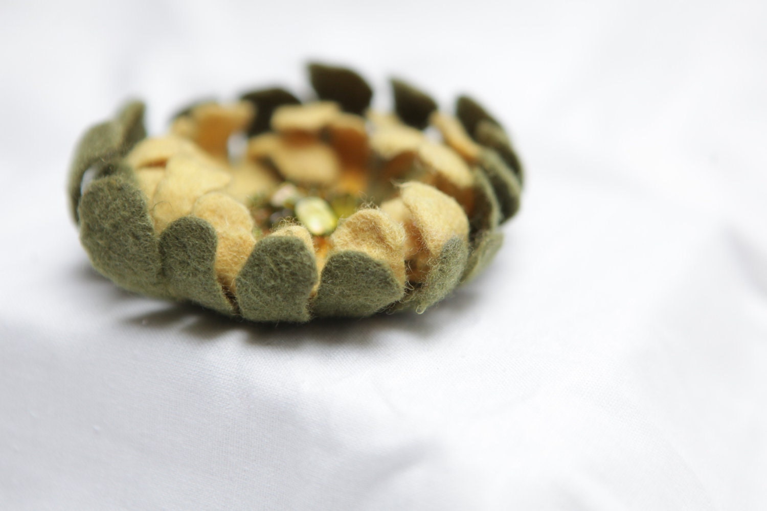 Felt flower pin brooch - felt flower brooch - yellow green flower - felted wool flower - ready to ship - floral jewelry - woodland