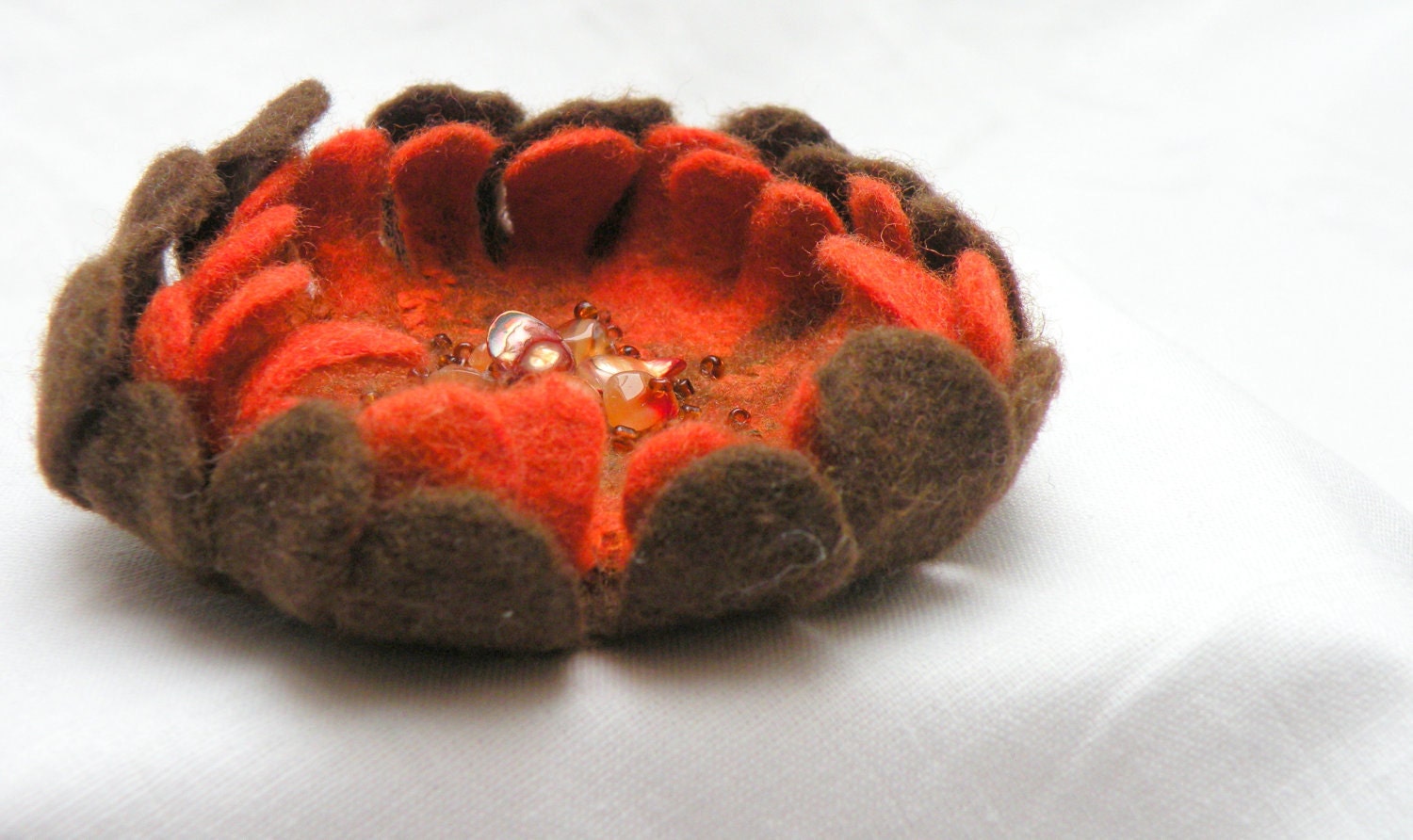 Felt flower pin brooch - felt flower brooch - orange brown - felted wool flower - ready to ship - floral jewelry - autumn fall fashion