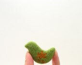 Felt brooch Green bird with orange flower - needle felted brooch - miniature jewelry