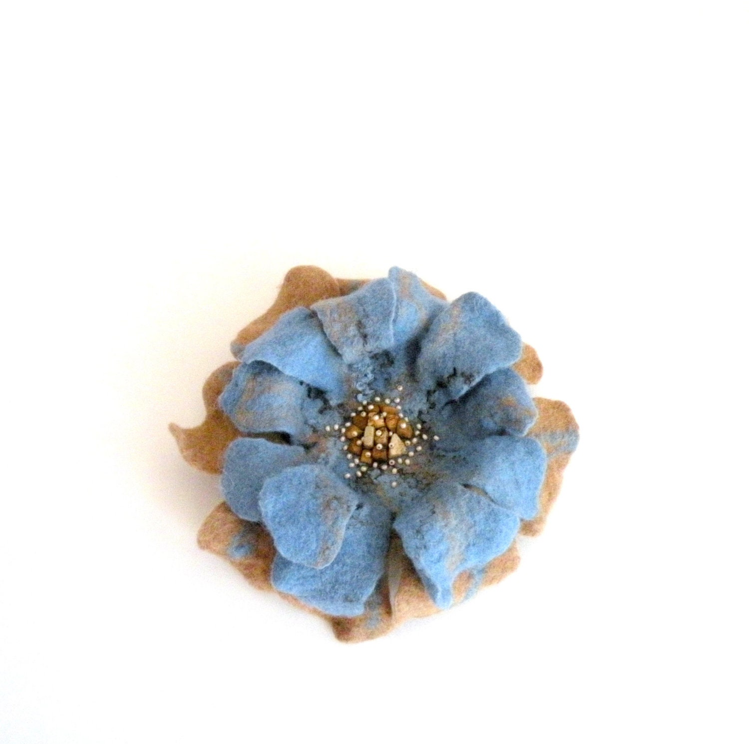 Felted flower pin brooch - large blue beige flower - ready to ship - felt flower - floral jewelry - bridal accessories