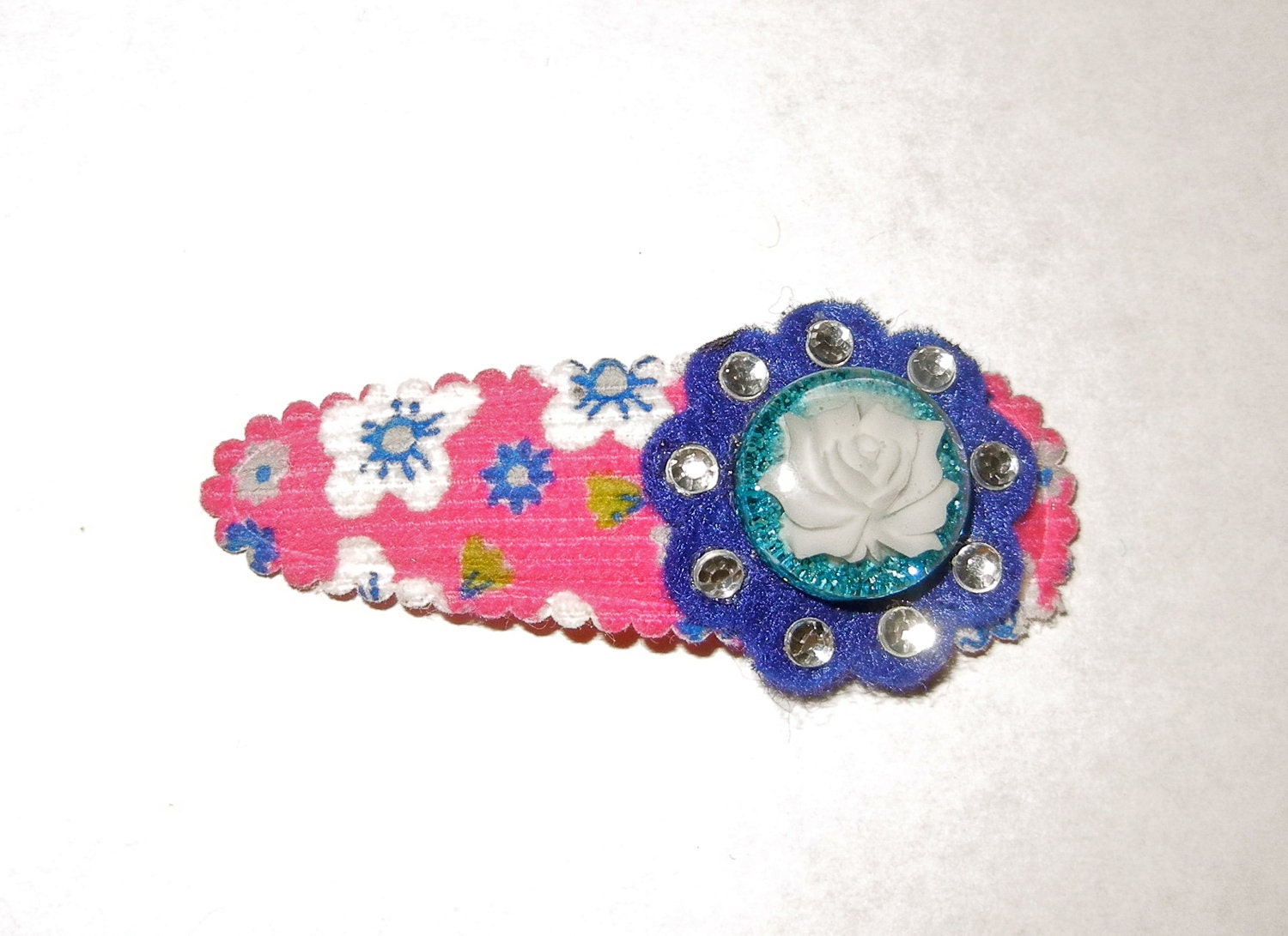 Embellished Blue Glitter Rose Snap Clip