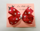 Hot Pink and White Hearts Classic Grosgrain Hair Bow