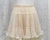 Romantic beige ivory lace skirt tutu tulle pleated mini skirt victorian smocked waist tube top babydoll