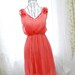 marie antoinette chiffon flower shoulder tunic V neckline pleated sleeveless chiffon dress melon