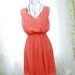 marie antoinette chiffon flower shoulder tunic V neckline pleated sleeveless chiffon dress melon