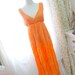 Goddess fresh orange wrinkle pleated chiffon high waist maxi long dress deep V romantic dream gown boho