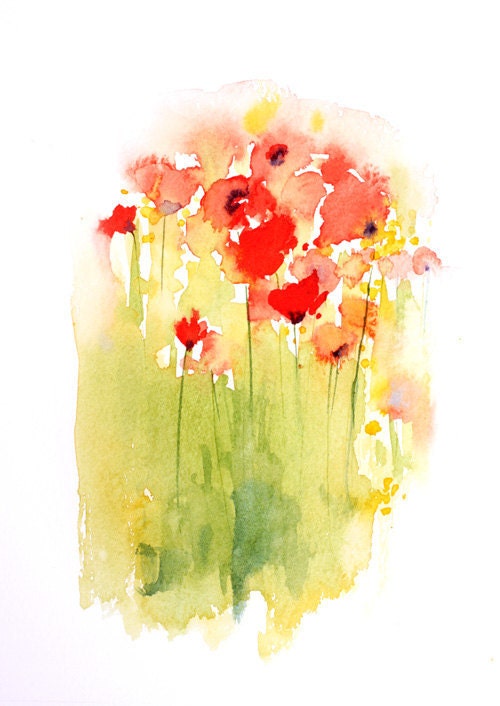 Red Poppies original watercolour painting 8 x 10 inches