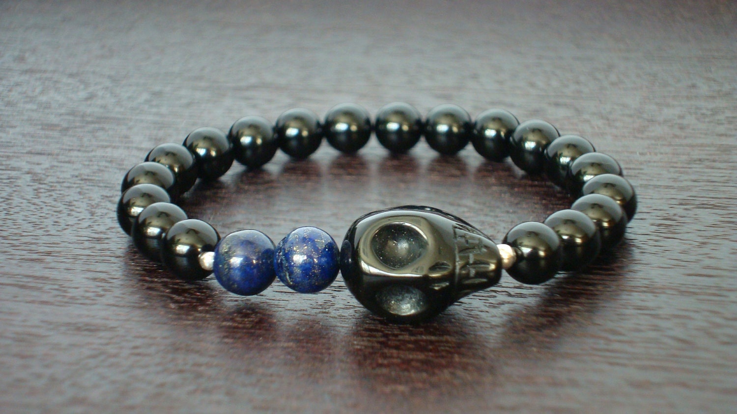 Men's Wisdom Mala Bracelet - Onyx and Lapis Skull Bracelet - Yoga, Buddhist, Meditation, Prayer Beads, Jewelry - Free Shipping Etsy