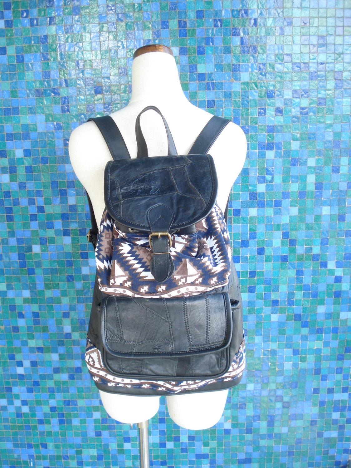 Patchwork Leather Backpack with Southwestern Details