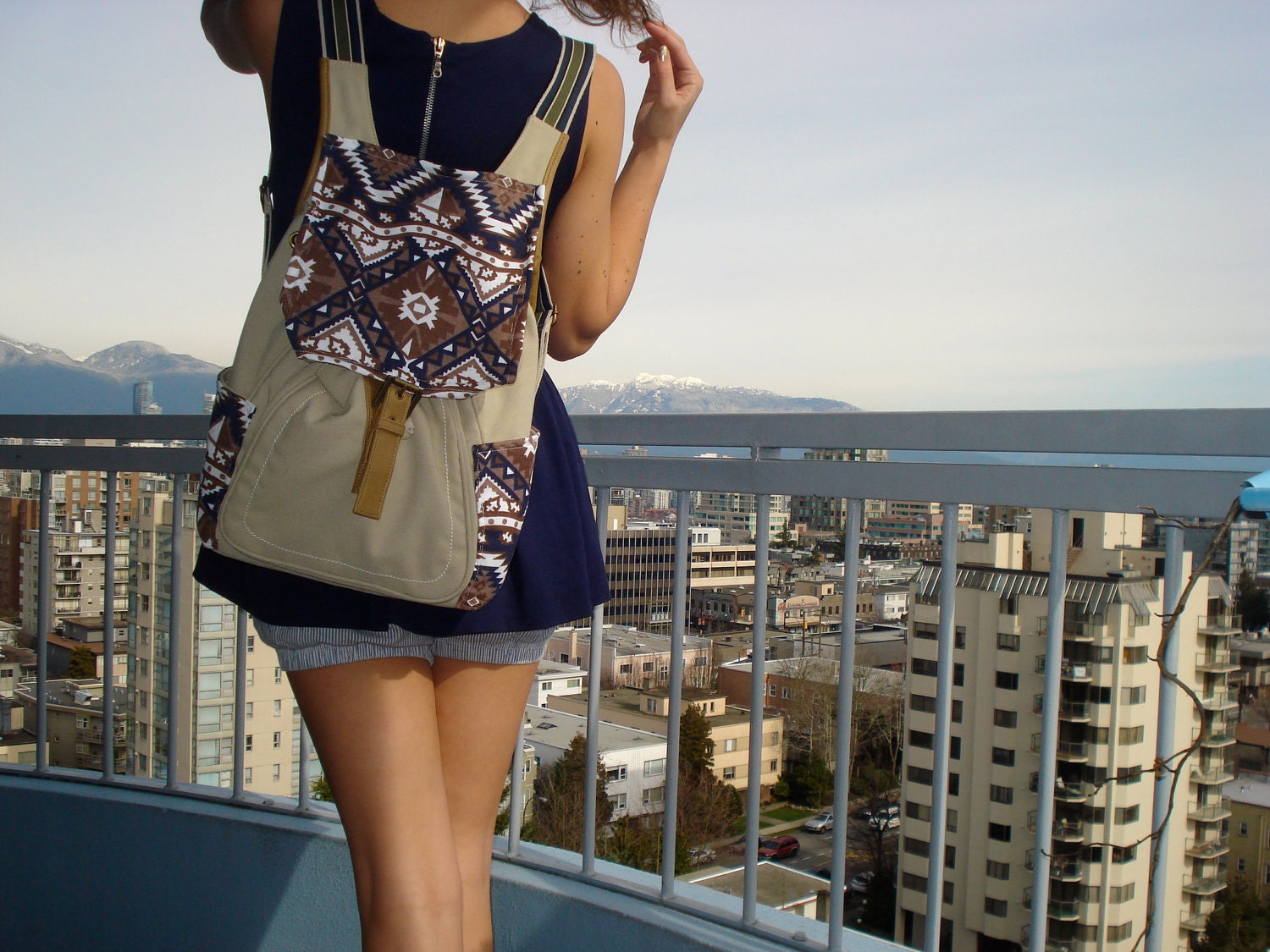 Canvas Backpack with Southwestern details