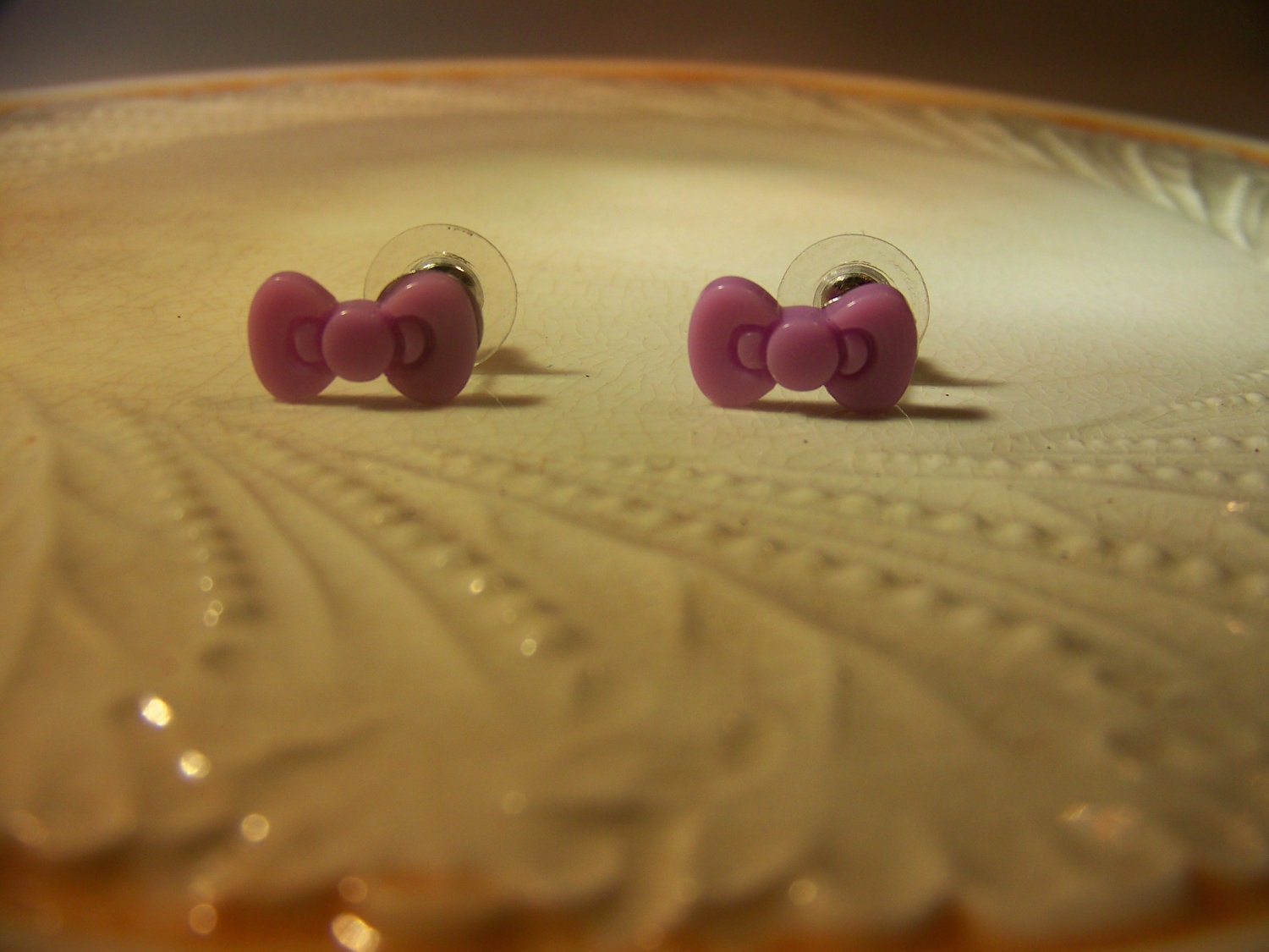 Lavender-Purple Hello Kitty Bow Post Earrings