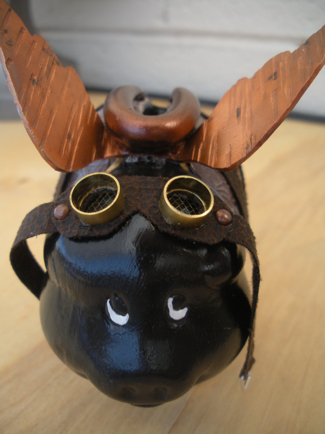 Steampunk Style Flying Pig with Copper Wings and Brass Goggles Piggy Bank
