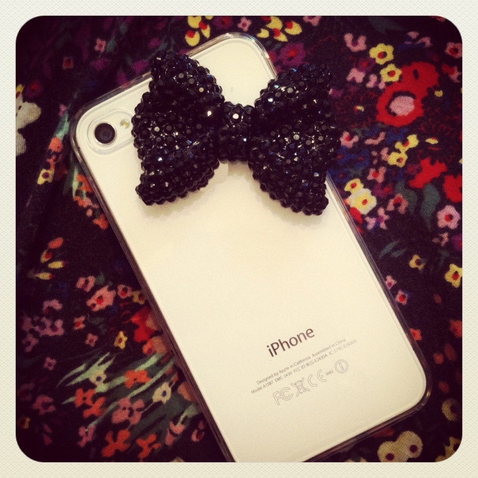 Adorable Black Bow with Black Swarovski Crystals iPhone 4/4S Case