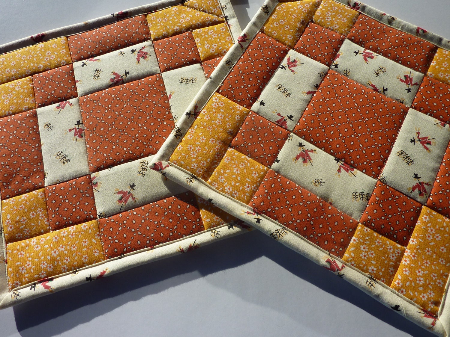 Quilted Patchwork Pot Holders Everything But the Kitchen Sink Antique Tile Block