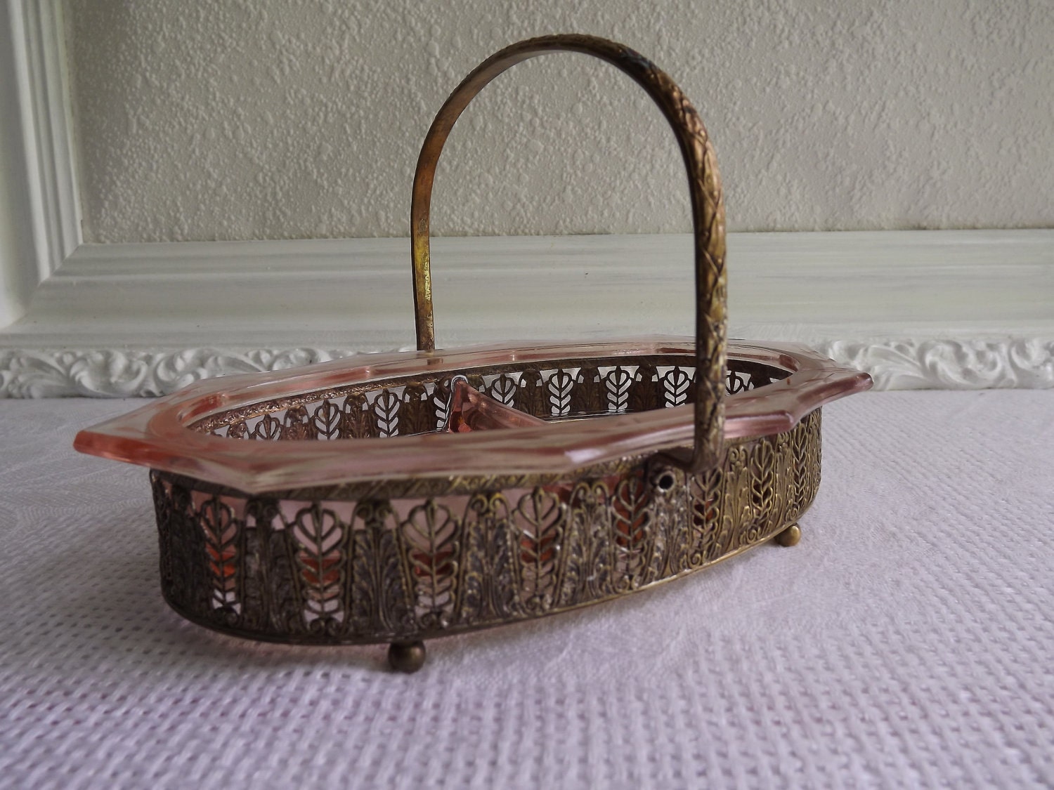 Vintage Pink Depression Glass Divided Oval Dish by Rt9NJvintageFun