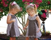 Retro Pink and Brown Damask and Polka Dot Godet Toddlers Dress - Size 3T