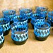 Vintage Mid Century Blue Patterned Glass Tumblers Set of 12