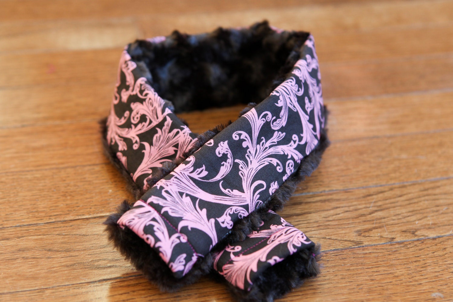 Padded Camera Strap Cover - Brown and Pink Damask/Brown Swirl Minky Fleece Padded Camera Strap Cover - Canon Nikon Olympus Sony Pentax