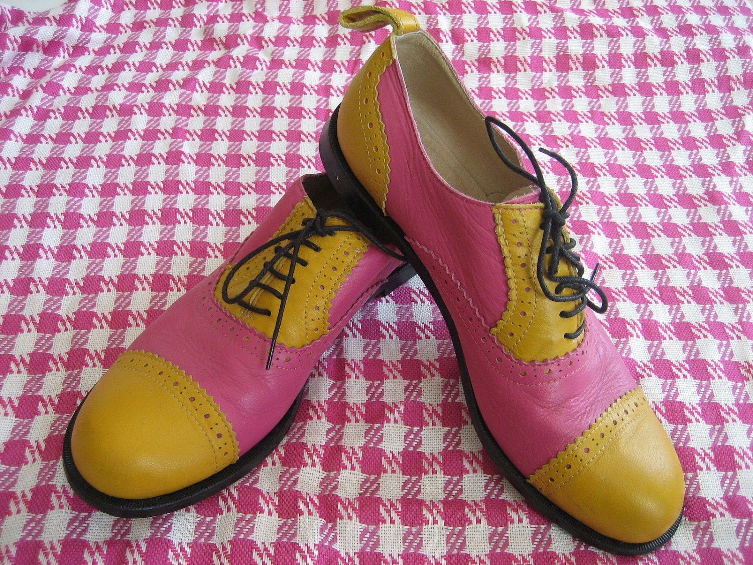 COMME DES GARCONS pink and yellow brogues / oxford shoes size 8 8.5 9