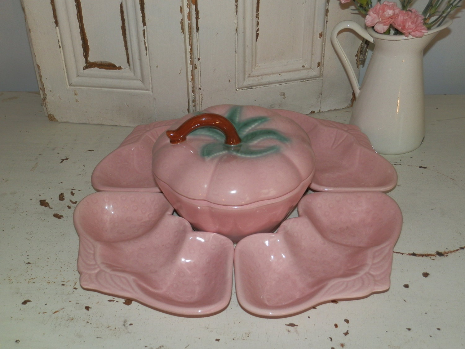 vintage belmar strawberry lazy susan serving set