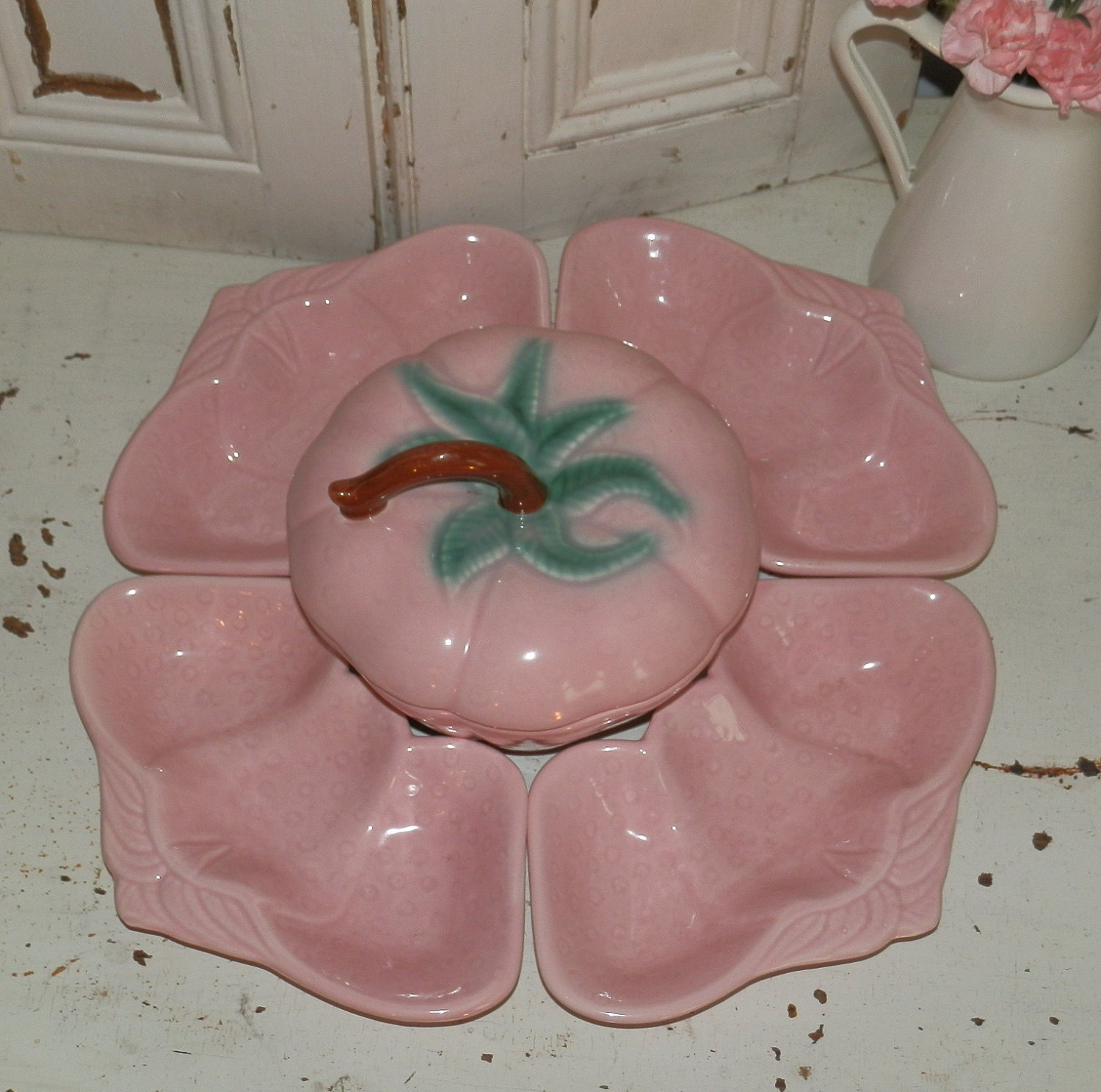vintage belmar strawberry lazy susan serving set