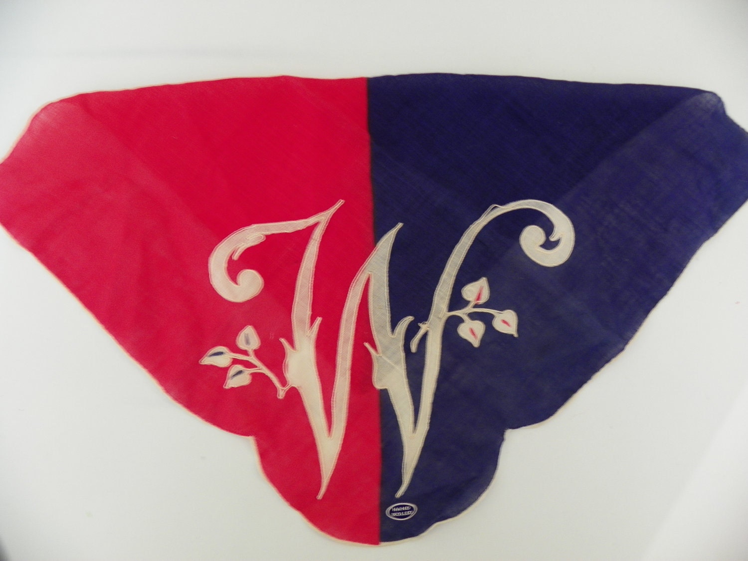 Vintage Handkerchief / Hankie / Hanky, Red White and Blue, Monogrammed "W", Handkerchief with W on it