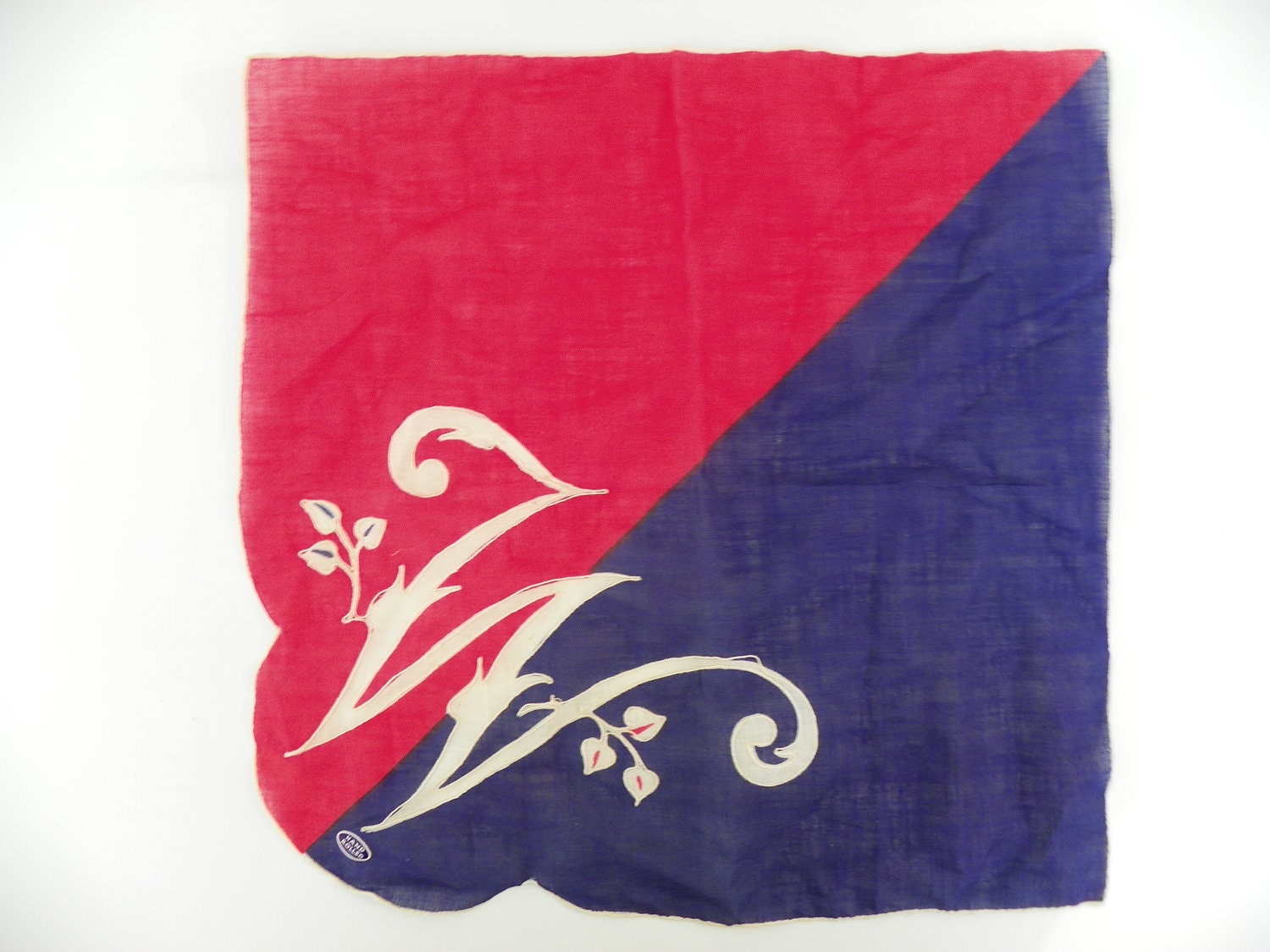 Vintage Handkerchief / Hankie / Hanky, Red White and Blue, Monogrammed "W", Handkerchief with W on it